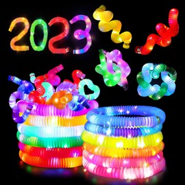 Party Spot! 24 Pack Light up Pop Tubes, Glow In The Dark Party Supplies, Glow Sticks Toddler Sensory Toys, Birthday Party favors Stocking Stuffers Birthday Christmas Decorations