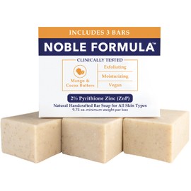 Noble Formula 2% Pyrithione Zinc (ZnP) Bar Soap, Vegan Mango and Cocoa Butter for All Skin Types Including Those With Acne, Psoriasis and Eczema, 3.25 oz, (3 Bars in 1 Box), Total 9.75 oz