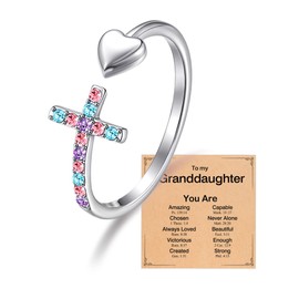 PINKDODO Granddaughter Gifts from Grandma Cross Rings for Teen Girls Birthday Baptism Confirmation Easter Gifts for Teenage Girl 12 14 16 18 13 Stuff