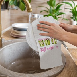 ChissNook Pickle Gifts Kitchen Towels, Gifts for Pickle Lovers Dish Tea Towels for Kitchen Decor, Dill with It Coquette Pink Bow Decorative Hand Towels, 16x24 Inch