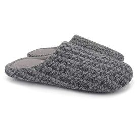 ofoot Damen Hausstrick Hausschuhe Indoor mit warmem, bequemem Fuzzy Fleece Futter Memory Foam Einlegesohlen Rutschfeste Gummisohlen (Hellgrau, 43/44 EU)