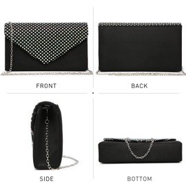 Dasein Women Colorful Rhinestone Evening Clutch Bags Wedding Purses Cocktail Prom Clutches Formal Party Clutches (Black)