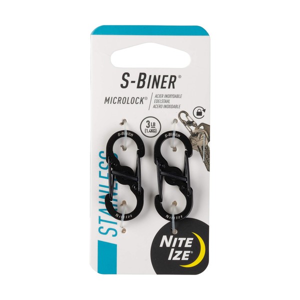 Nite Ize S-Biner MicroLock, Locking Key Holder, Stainless-Steel, Black, 2 Count (Pack of 1)