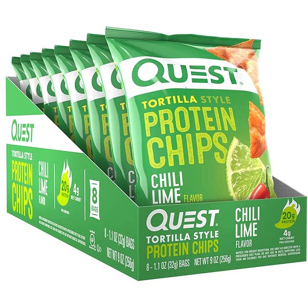 Quest Nutrition Tortilla Style Protein Chips, Chili Lime, Low Carb, Gluten Free, Baked, 1.1 Ounce (Pack of 8)
