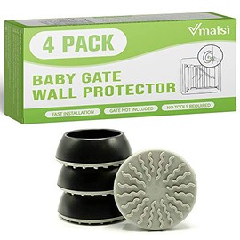 vmaisi Baby Gate Wall Protector - Protect Walls & Doorways from Pet & Dog Gates - Pressure Mounted Gate Work on Stairs - 4 Pack Wall Cups - Black