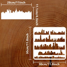 FINGERINSPIRE City Skyline Stencil 11.8x11.8 inch Layered City Silhouette Stencil Plastic City Buildings Scape Pattern Stencil Template Reusable DIY Art and Craft Stencil for Painting Home Wall Decor