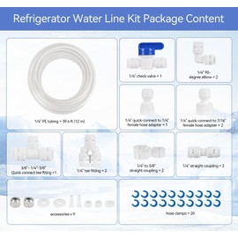 Refrigerator Water Line Kit, 39.3 FT Fridge Water Line Kit, 1/4" O.D. Water Tubing Hose with Quick Connect for Fridge Ice Maker R.O. Systems Water Filters Faucet
