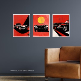 Artery8 Set of 3 Classic Sports Cars Modern Bold Red Living Room A4 Size Wall Art Prints Pack