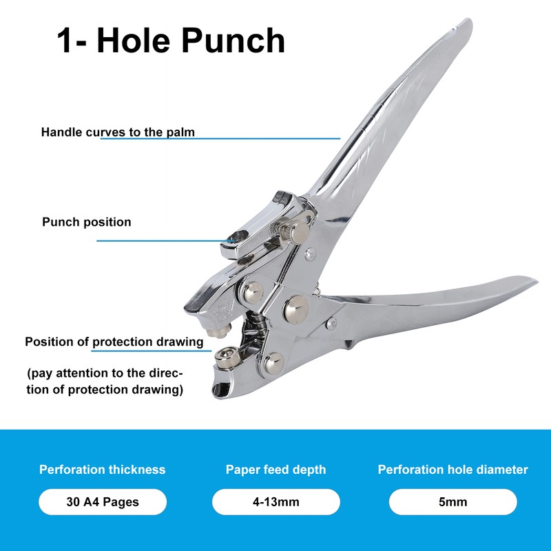 Handheld Hole Punch 1‑ Hole Punch 30 Sheet Capacity Single