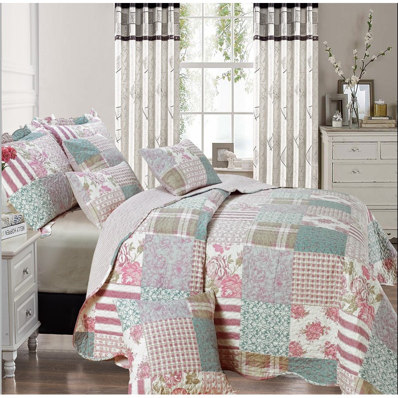 PRIME LINENS Luxury Quilted Patchwork Bedspread Bed Throw 3 Piece