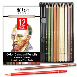 Galart Colorful Charcoal Pencils for Drawing Set- 12 Pieces Pre-Sharped Pastels Pencils and Chalk Pencils with organizer tray for Superior Shading, Seamless Blending, Vibrant Coloring