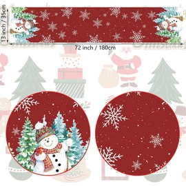 Red Christmas Table Runner, Snowman & Snowflake Table Linen, Christmas Party Decoration, Washable, Winter Festival, Kitchen Table Decoration, Indoor, Outdoor, Winter Holiday Tablecloth, 35 x 180 cm