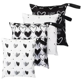 4 Bolsas Húmedas Impermeables Bolsa Seca Húmeda Lavable Sellada Reutilizable Bolsa de Pañales Húmedos con Asa para Viajes Playa Trajes de Baño Mojados Pañales (Corazón, 12 x 14 Pulgadas)