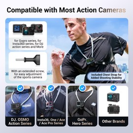 JJC Magnetic POV Neck Mount with Fixing Chest Strap for GoPro Hero 13 12 11, Ergonomic Design Quick Release Necklace Holder Compatible with DJI Action 5 pro 4 3, for Insta360 Ace Pro 2 Action Camera