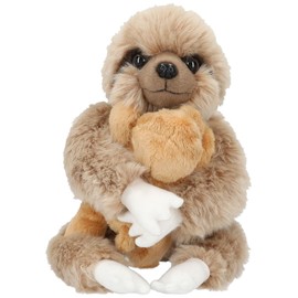 Depesche TOPModel 12801 Plush Sloth Mum and Baby with Soft Fur in Brown and Velcro on the Hands of the Large Cuddly Toy