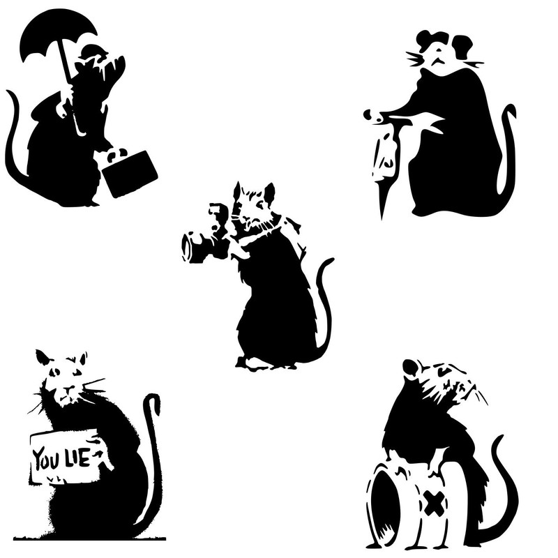 Wall Stickers Wall tattoo, collection of 5 Banksy rats, large