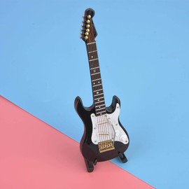 5.5 Inch Electric Guitar Miniature Wooden Mini Guitar Model Display Musical Instrument Miniature Dollhouse Model Decoration (Black)