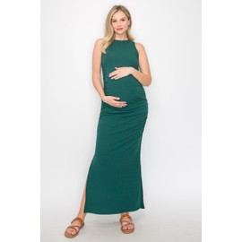 My Bump Women's Tank Ribbed Casual Comfortable Maternity Pregnancy Long Dress W/Side Slit(Made in USA) (H.Green, XL)