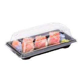 Restaurantware Roku 6 x 3.5 Inch Sushi Trays, 100 Disposable Sushi Containers With Lids - Small, Rectangle, Black Plastic To Go Containers, Take Out Containers For Appetizers, Entrees, or Desserts
