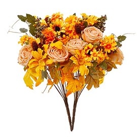 2 Pcs Fall Artificial Flowers,Anna's Whimsy Fall Decor Silk Flowers Bouquet for Home Wedding Thanksgiving Decoration (Golden, 2)