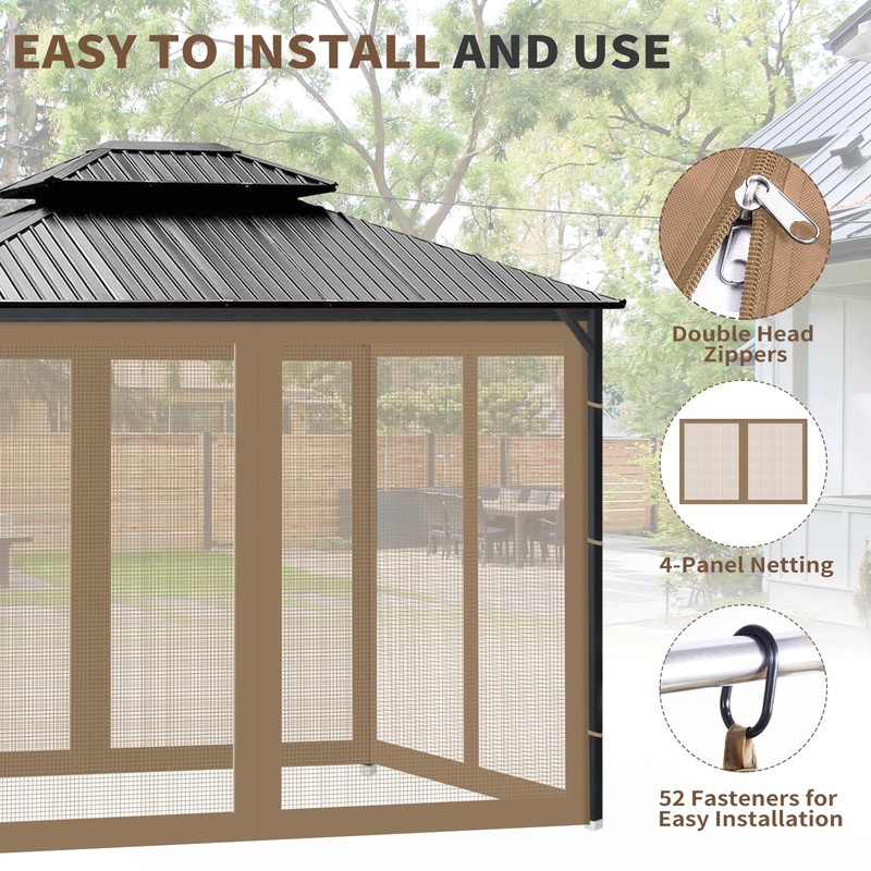 Gazebo Universal Replacement Mosquito Netting, Outdoor Canopy Net Screen 4-Panel