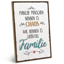ARTFAVES® Wooden Sign with Saying "Familie & Chaos | Shabby Chic Vintage Sign | Decorative Gift for Family, Home | Size: 19 x 28 cm