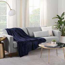 SERTA Cozy Plush Thick Fuzzy Super Soft Lightweight Throw Blanket for Bed, Couch, or Travel, Twin (60 in x 80 in), Navy
