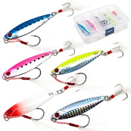 Wind Rise Metal Jig Set, 5-Piece Set with Case, 20g, 30g, 40g, Blue Fish, Swordfish, Flounder, Jigging, Center Balance (5-Piece Set 30g)