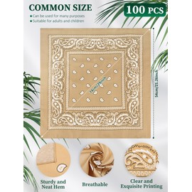 Unittype 100 Pieces Paisley Bandanas Bulk Unisex Cowboy Bandanas Assorted Headband Square Scarf for Party Costume(Beige Color,Classic)