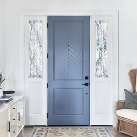 FMFUNCTEX Sidelight Sheer French Door Curtains 40 Inches White, Grey and Blue Branch Tree Print Half French Door Panels for Front Doors Semi-Sheer 24 Inches Wide 2 Panels Set