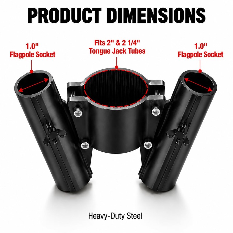 RV Dual Flag Pole Mount for 2" and 2¼" Tongue
