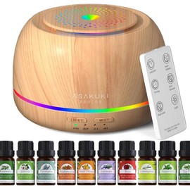 ASAKUKI 300ML Essential Oil Diffuser+10 Oil Set for Bedroom, Fragrance Aroma Humidifier Home, Night Light, Auto-Off Remote Control Freshener Led Usb:_Black