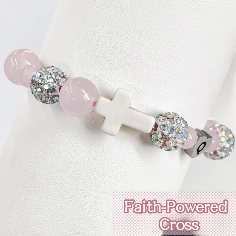 Cross Initial Q Bracelet for Girls, Baptism Gifts for Girl,