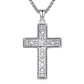 Kootwo Cross Necklace 925 Sterling Silver Cross Chain Necklace Religious Jewelry Gifts for Men Women