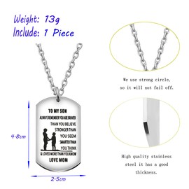 AGR8T Pendant Necklaces Son Birthday Graduation Gifts From Mom Stainless Steel - To My Son You Are Braver Stronger Smarter Than You Think