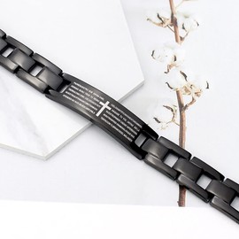 Cross Bracelet, Antistatic, Hematite, 7.9 inches (20 cm), Anti-Static, Hypoallergenic Metal, Bible Amulet (Black)