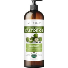 velona Aceite de ricino orgánico certificado USDA de Velona, 16 onzas (con bomba), para el crecimiento del cabello, pestañas y cejas, prensado en...  