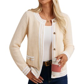 Womens 2025 Lightweight Cardigan Long Sleeve Open Front Casual Knitted Sweater Color Block Sweater Blazer with Pockets(S, Apricot)