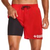 Guard Swim Trunks w/Compression Liner (Large, Red)
