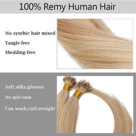 18" Nano Ring Hair Extension Human Hair [1g*50Strands] #18/613 Ash Blonde&Bleach Blonde (50g)