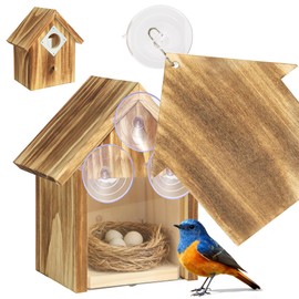 UUMENHA Window Birdhouse for Viewing Inside with 3 Strong Suction Cups, Clear See-Through Wooden Bird Houses for Outside, Weather-Resistant Outdoor Nesting Box, Suitable for Bluebird Finch Chickadee