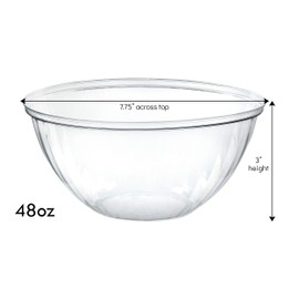 Plasticpro Disposable Round Crystal Clear Serving Bowls, Party Snack or Salad Bowl, Plastic Clear Chip Bowls, Party Snack Bowls, Candy Dish, Salad (4, 48 Ounce), Clear, 48 OUNCE