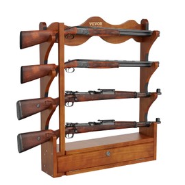VEVOR Gun Rack, Wood Gun Rack Wall Mount, Gun Display Rack Holds 4 Rifles, Shotguns, 132 lb Heavy Duty Wall Storage Display Rifle Rack with Soft Padding