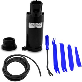 Mean Mug Auto 16212-61611A Windshield Washer Pump w/Grommet With 3 Meter Washer Hose and 5Pcs Auto Trim Removals Set - Compatible with Ford, Lincoln, Mazda, Mercury - Replaces OEM #: 89017059