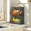 Litwaro Fruit Basket Wire Baskets with Wood Lid, Wall Mounted
