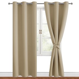 Hiasan Blackout Curtains for Bedroom, 38 x 84 Inches Long - Thermal Insulated & Light Blocking Window Curtains for Living Room, 2 Drape Panels Sewn with Tiebacks, Taupe