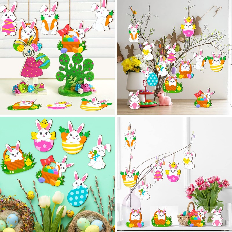 Marsui 24 Pcs Easter Ornaments for Tree Happy Easter Wooden
