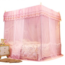 Luxury Princess Three Side Openings Post Bed Curtain Canopy Netting Mosquito Net Bedding (M)