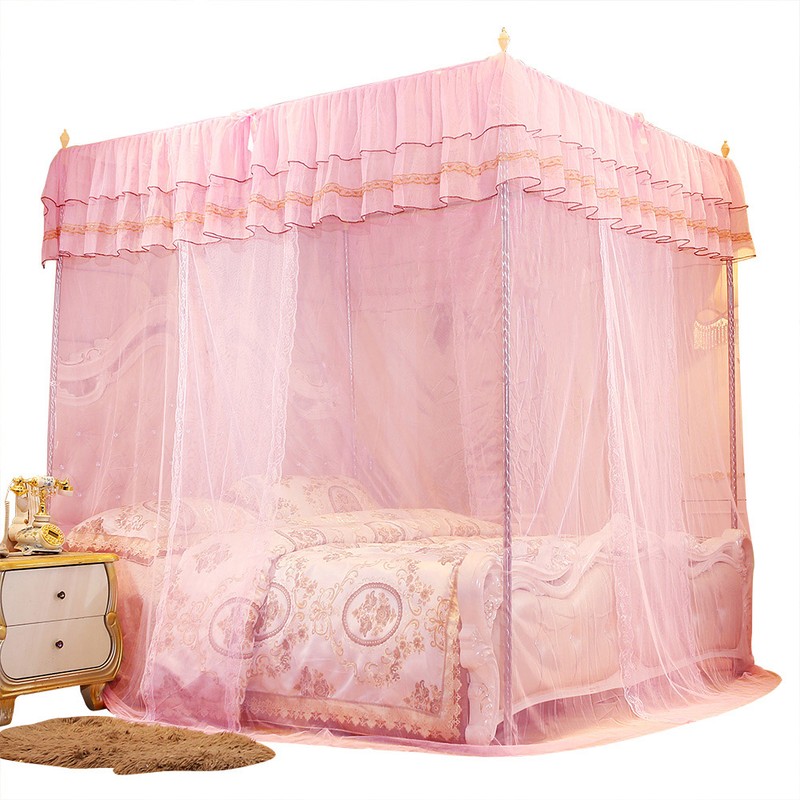 Luxury Princess Three Side Openings Post Bed Curtain Canopy Netting