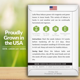 1 Pack Lolla Rosa Lettuce Seed for Planting - Packet with Instructions to Grow Red & Green Leaved Lettuce in Your Home Vegetable Garden - Non-GMO Heirloom Variety - Survival Garden Seeds